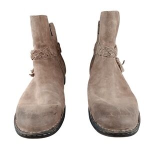 Born Suede Braided‎ Ankle Boots Taupe Side Zip Tassel Women Size 7.5